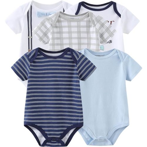 Kiddiezoom Newborn Baby Unisex Cotton One-Piece Bodysuits Baby Gift 5-Pack Baby Clothes