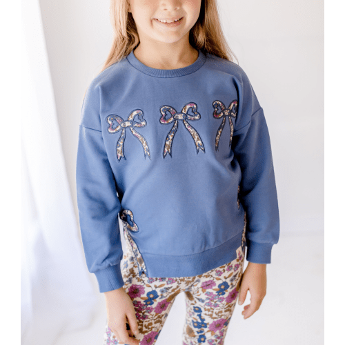 Bow Applique Sweater- Violet Fields