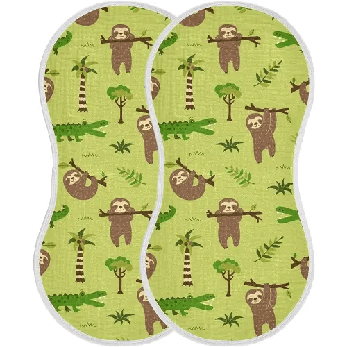 Burbuja Cute Sloth Muslin Baby Burp Cloths, Soft & Absorbent Cotton Burping Rags for Newborn Boys & Girls, 2 Pack