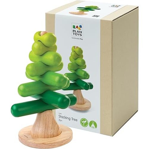 PlanToys® Montessori Wooden Tree Stacking Toy | Educational Color Sorting & Fine Motor Skill Playset for Toddlers | Sustainable & Safe Wooden Learning Toy