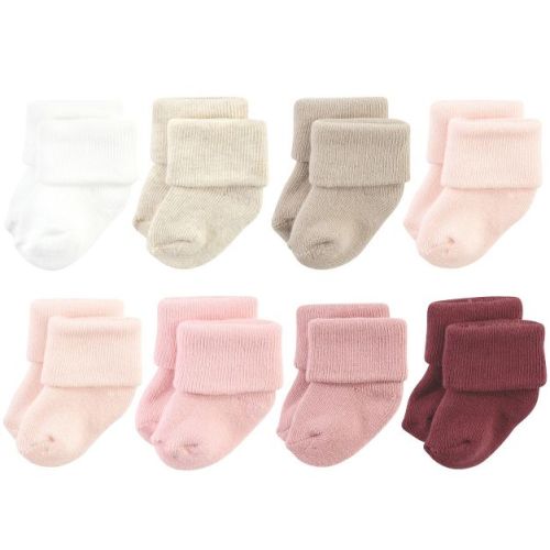 Hudson Baby Basics Infant Baby Cozy Terry Socks 8-Pack, Blushing Rose, 0-6 Months