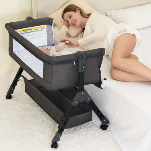 Baby Bassinet Sleeper, Adjustable Bedside Sleeper, Lightweight and Convenient for 0-18 Months, Dark Gray