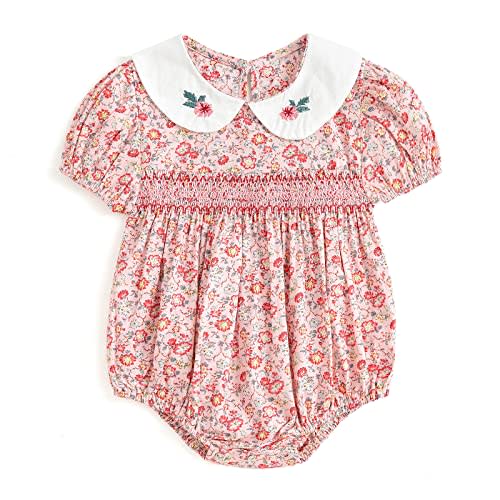 Curipeer Baby Girl Smocked Romper,Ruffle Collar Bubble Floral Outfit,3M-2T | Soft Breathable Cotton, Spring Summer Daily Wear, Park and Garden Outings, Cute Photoshoots, Newborn and Infant Gifts