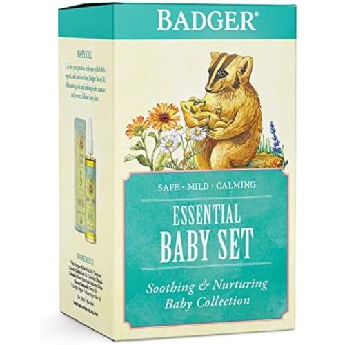 Badger - Essential Baby Gift Set, Baby Balm, Baby Oil, Diaper Cream, Certified Organic, 0.75 oz Balm, 4 fl oz Oil, 2.9 fl oz Cream