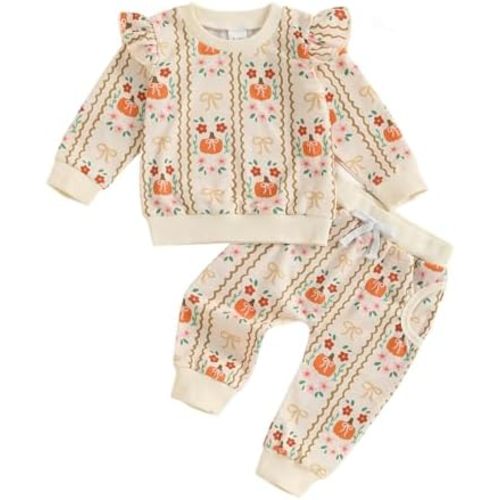Toddler Baby Girl Halloween Outfit Pumpkin Long Sleeve Pullover Sweatshirts Pants Cute Fall Winter Clothes
