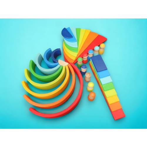 Handmade Waldorf Rainbow Stacker: Montessori Wooden Toy Set