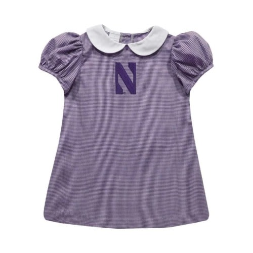 Vive La Fete Baby Girls PURPLE Northwestern Wildcats Gingham Collar Short Sleeve Dress - 848519399