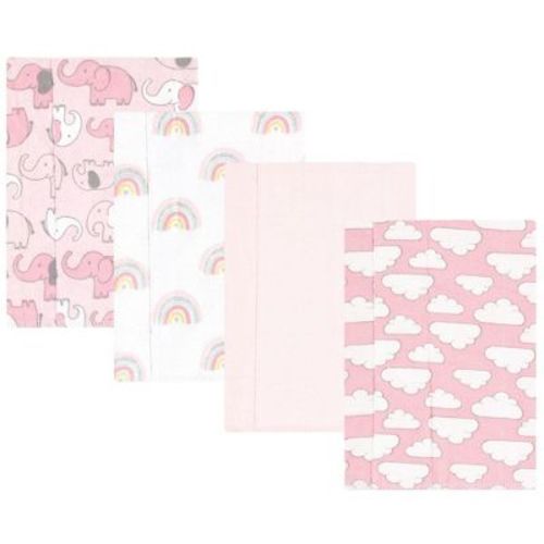 Luvable Friends Hudson Baby Cotton Poly Flannel Burp Cloths 4pk, Pink Elephant Parade