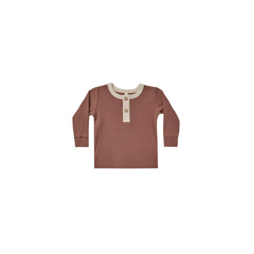 Quincy Mae Ribbed Long Sleeve Henley - Pecan
