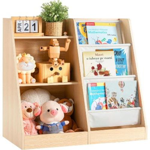 Vynxaria Bookshelf Series 24 in. Wide 3 / 4 Shelf Kids Bookcase with Side Pockets for Nurseries Playrooms and Classrooms