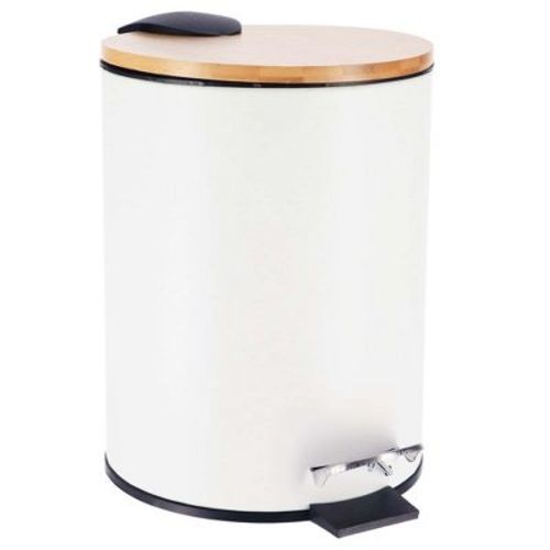 Evideco French Home Goods Navy Blue Trash Can with Bamboo Lid and Pedal, 2.5L Capacity