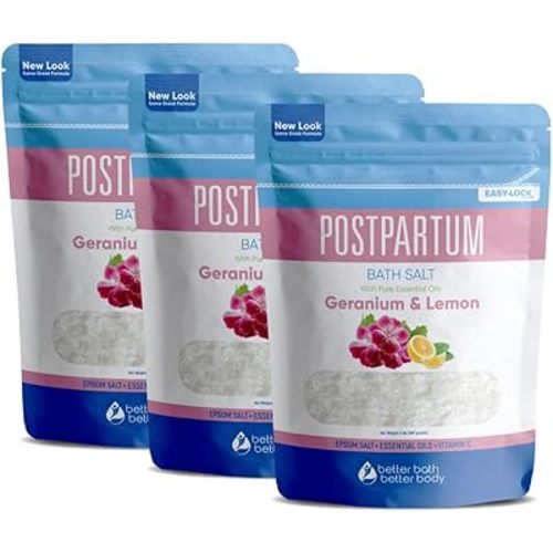 Postpartum Bath Salt (3 Pack) Postpartum Bath Soaks USP Grade Epsom Salt with Pure Essential Oils in BPA Free Pouch with Press Lock Seal Made in USA Three 2 Lbs Pouches 6 Lbs Total