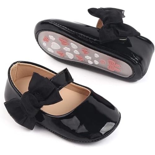 Meckior Infant Baby Girls Soft Sole Bowknot Princess Wedding Dress Mary Jane Flats Prewalker Newborn Light Baby Sneaker Shoes