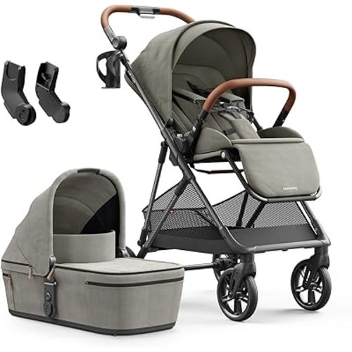 MAMAZING Air Lux Baby Stroller with Bassinet & Infant Car Seat Adapter, Lightweight Compact Carbon Fiber Frame, One-Hand Fold, Reversible Seat, Space-Saving Storage