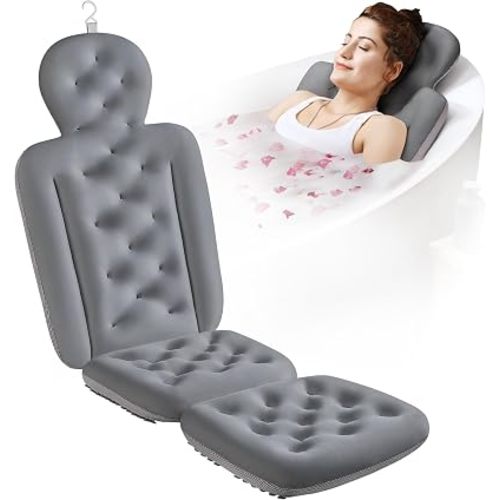 Full Body Bath Pillow for Bathtub, Thick Bathtub Cushion, Luxury Tub Pillow for Bath for Headrest Neck and Back Support Gray 51" x 16"