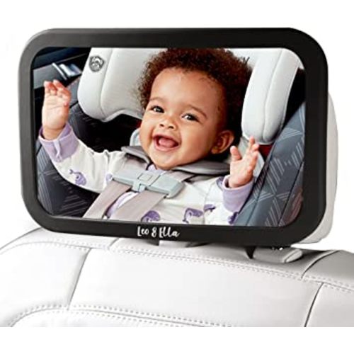 Leo&Ella Medium Baby Car Mirror Safety First, Certified Crash Tested for Rear Facing Baby Car Seat Shatterproof Mirror with Adjustable Safety Mount Crystal Clear View of Newborn