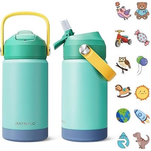 Kids Water Bottle, Toddler Stainless Steel Insulated Hydro Small Flask with Straw & Silicone Boot, Boys/Girls Small Water Bottle for School, 100% Leakproof & BPA Free & Keep Cold for 24 Hours