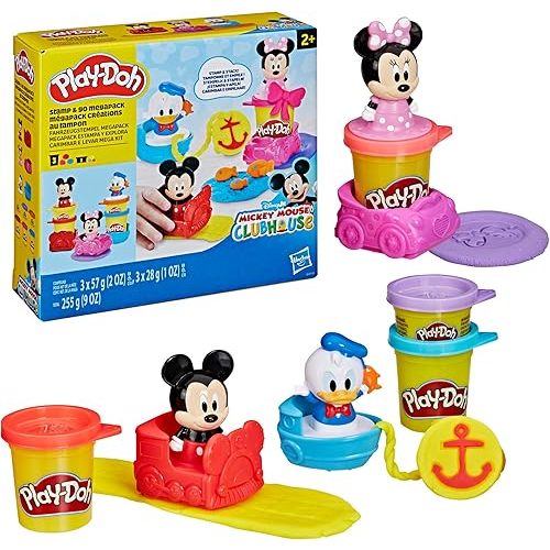 Play-Doh Disney Junior Mickey Mouse Clubhouse, Stamp & Go Megapack with Mickey, Minnie & Donald, Arts & Crafts Preschool Toys for Kids 2+