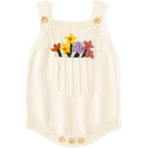 Simplee kids Baby Girl Knit Romper, Hand Crochet 3D Floral, 0-24M