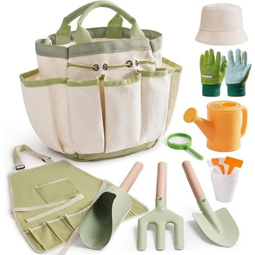 ROBOTIME Kids Gardening Tools, 17 PCS Toddler Gardening Set, Children's Gardening Tools, Metal Kids Gardening Set All in One Kit, Gardening Tools for Kids Outdoor Toys Gift for Boys and Girls