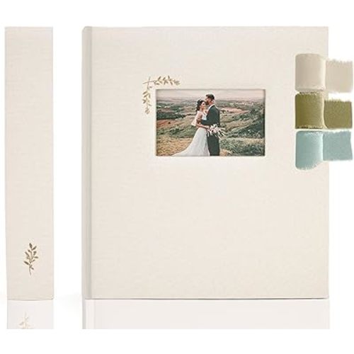 Premium Scrapbook Album with Window and Writing Space – 100 Pages holds 500 Photos of Different Sizes – Wedding, Baby, Travel & Family Memories – 13" x 11.6" - Oat