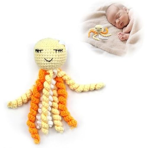 Handmade Crochet Octopus for NICU Babies & Preemies, Scent Bonding Keepsake for Baby, NICU Separation Gift, Soft Comfort Gift for Newborn (Light Yellow)