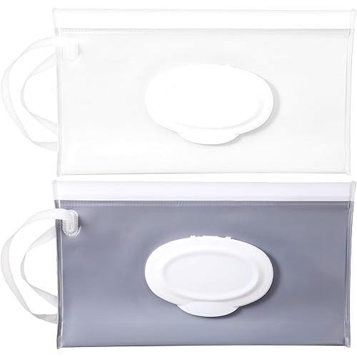 2 Pcs Baby Wipe Holder Travel Reusable Wipes Container Refillable Portable Travel Baby Wipes Dispenser Waterproof and Dustproof for Homen Hiking Use Women Gifts White Gray 9.45 × 5.31 Inch