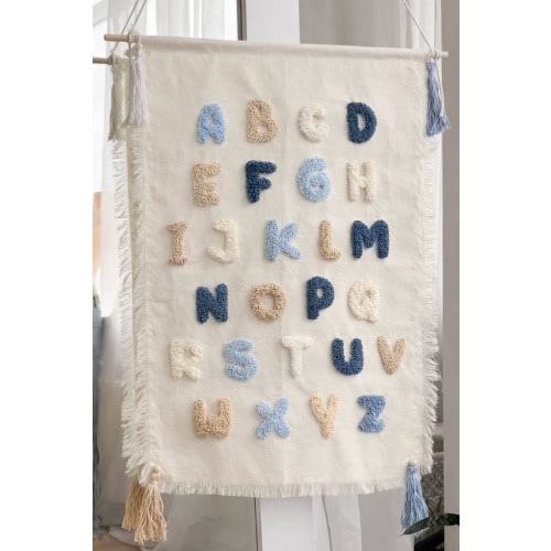 Alphabet Wall Hanging for Nursery, Tufted ABC Wall Decor, Boho Tapestry, Neutral Baby Room Art