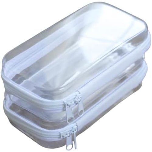 Maple & Lark Bliss Bins - Hard Sided Clear Zipper Case for Storage - Professional-Grade Plastic Clear Zipper Pencil Case, Toiletry Pouch, Travel Organizer, Cosmetic Bag, Toy Storage Bins (2 Pack, XS)