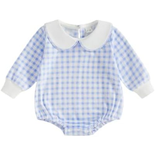 Newborn Baby Boy Gingham Romper Long Sleeve Fall One Piece Jumpsuit