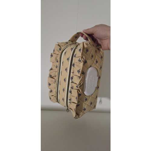 Beige Bees Diaper + Wipe Pouch W/ Ruffles