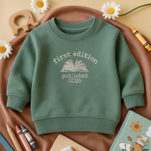 Embroidery First Edition Baby Sweatshirt, Custom Published Shirt, Baby Shower Gift, Librarian Baby Gift, Littlest Book Club
