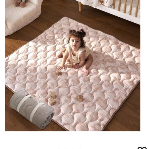 Momcozy Baby Play Mat for Floor, 50x50 Thickened Playpen Mat, Playmate for Baby Tummy Time, Waterproof & Non-Slip, Foldable Outdoor Mat with Carrying Handle, Leopard Heart