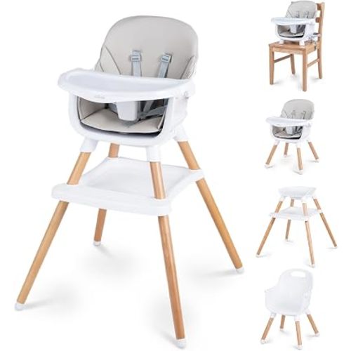 INFANS 8 in 1 Baby High Chair, Convertible to Booster Seat Counter Stool,Wooden High Chairs for Babies and Toddlers with Dual-Layer Adjustable Tray (Beige)