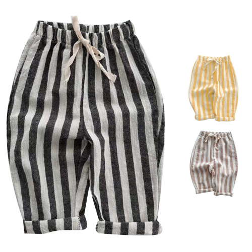 Wuxian Baby Girl Minimalist Striped Pants Drawstring Elastic Waist Trousers Wide Leg Cozy Soft Cotton Lightweight Outwear,Black,3-6 Months