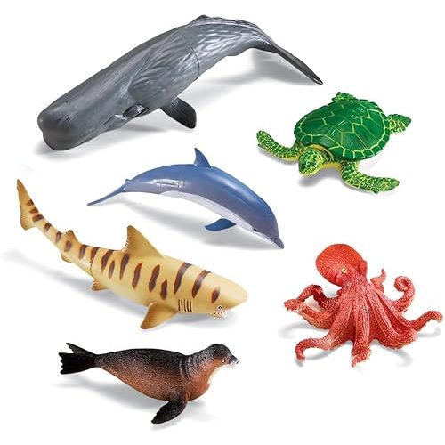 Learning Resources Jumbo Ocean Animals - 6 Pieces, Ages 3+ Toddler Learning Toys, Sea Animals Figure for Kids, Preschool Toys