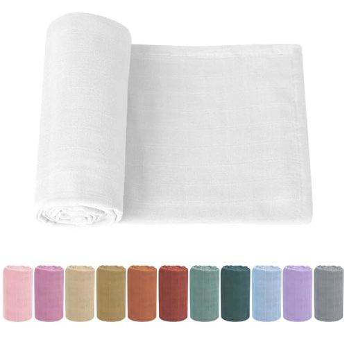 Premium Soft Muslin Cotton Newborn Baby Swaddle Blanket Unisex Swaddle Wrap Silky Swaddle Blankets Large 47 x 47 (White)