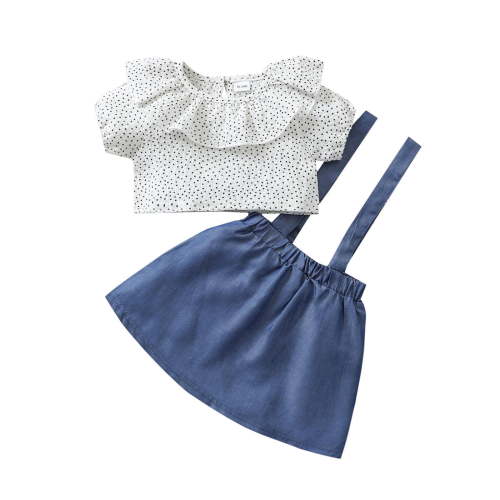 Baby Summer Clothes Toddler Girls 2pcs Short Sleeve Polka Dot Tops Suspender Skirt Set Clothing Outfits