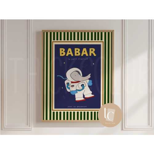 Babar the elephant in space nursery wall art retro kids decor quote wall art genre neutral baby wall art illustration nursery print