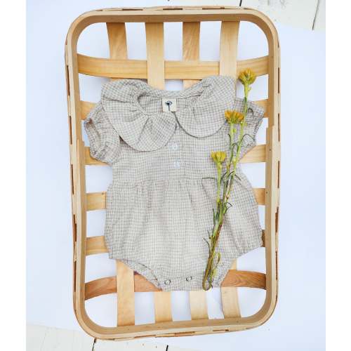 Adalia Gingham Collar Romper – Olive and Cradle