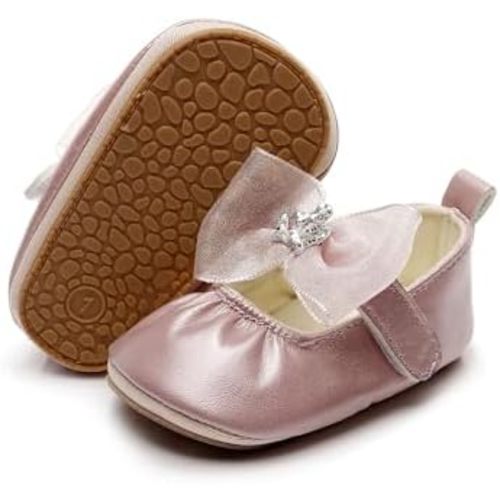 HONGTEYA Infant Baby Girls Mary Jane Flats Non Slip for Toddler First Walkers Soft Sole PU Leather Crib Shoes Sneaker Wedding Party Christmas Princess Dress Shoes Baby Moccasins Girls