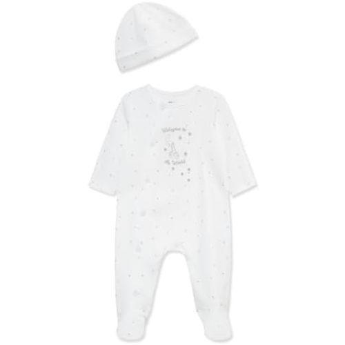 Little Me Gender Neutral Clothes for Baby 2-Piece 100% Cotton Scratch-Free Tag Footie Sleeper and Cap Sets, Preemie to 9M