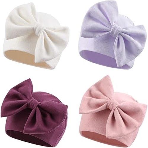 Bamery Newborn Baby Girl Hat Cotton Baby Bow Beanie Preemie Hats Spring Infant Hats for Girls 0-12 Months