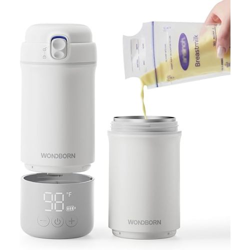 Portable Bottle Warmer for Travel, Dishwasher Safe, 3X Faster & Even Heating, 8 Feeds per Charge, 17oz, 1℉ Precise Adjust, Thaw, Keep Warm, Use While Charging, for Breastmilk & Formula