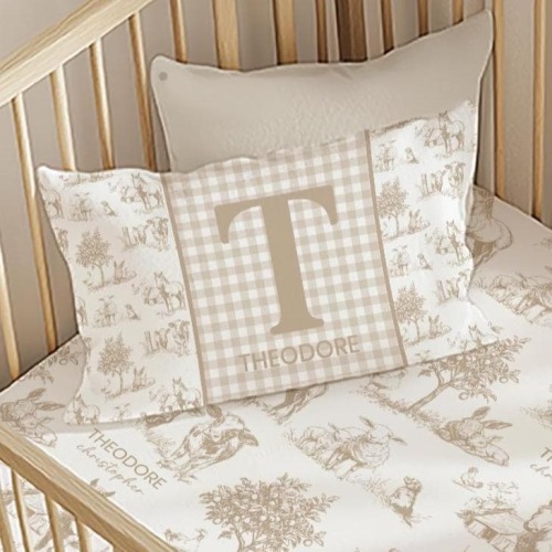 Farm Animal Toile Crib Sheet: Personalized Baby Bedding and Monogram Pillow Cover