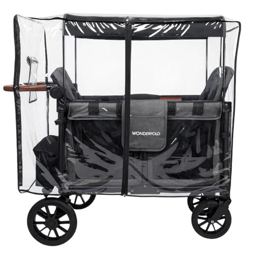 Rain Cover for The WonderFold W4 Original, W4 Luxe, and W4 Elite Stroller Wagons by SASHA'S  Clear, Zipper Access, Maximum Coverage (Stroller Wagon Not Included)