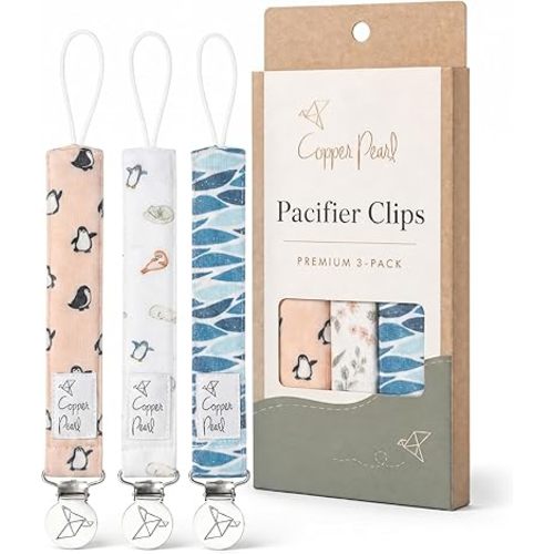 Copper Pearl Pacifier Clip 3-Pack, Premium Knit Binky Clips for Baby Girls and Boys, Baby Pacifier Holders for No More Floor Drops, Arctic Wonder