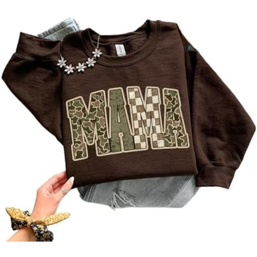 Camo MAMA Sweatshirt for Women – Camouflage & Checkered Graphic Pullover