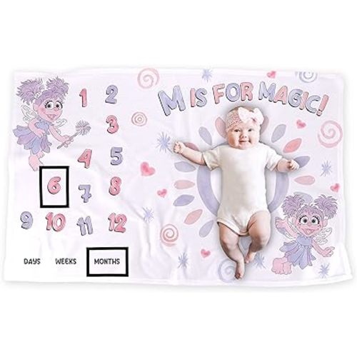 LOGOVISION Sesame Street Abby Baby Milestone Blanket, 36"x58" Abby M is for Magic, Unisex for Baby Boy and Girl