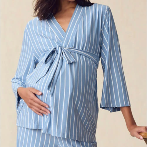 LAKE | Women | DreamModal™ Pajamas | Serene Blue Stripe Maternity Kimono Bundle - Large
